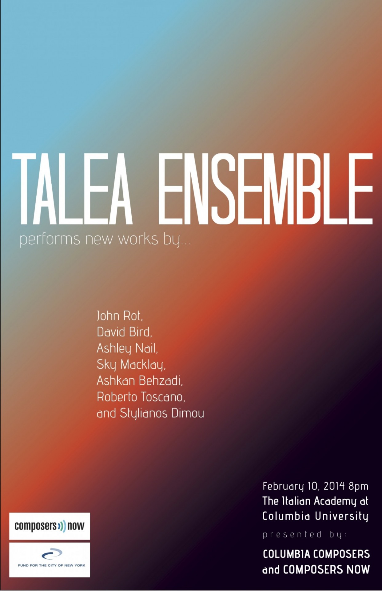 Picture of Talea Ensemble plays Columbia Composers flyer