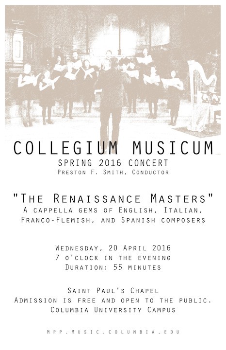 Picture of flyer for Collegium Musicum Spring 2016 Concert