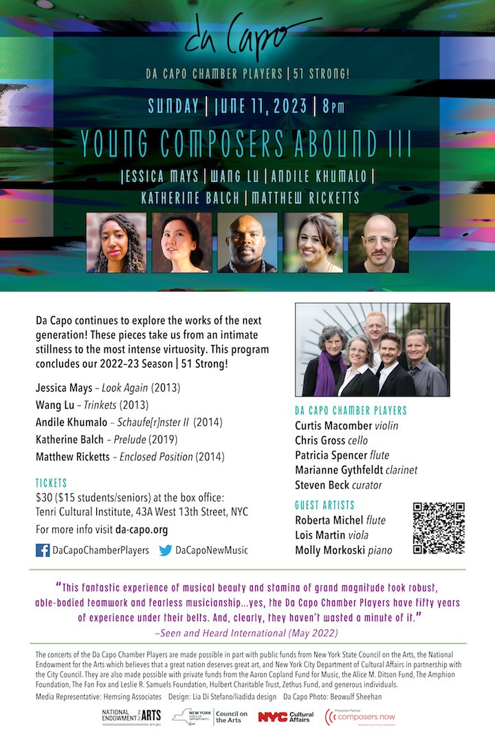 Picture of Columbia Alumni Pieces on Upcoming Concert by Da Capo Chamber Players poster