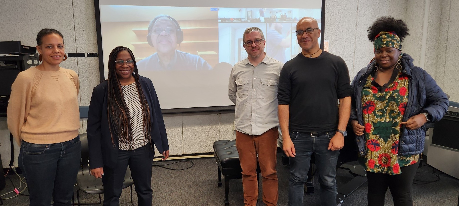 Lauren Bernard with her full committee. George Lewis appears on the screen through Zoom.