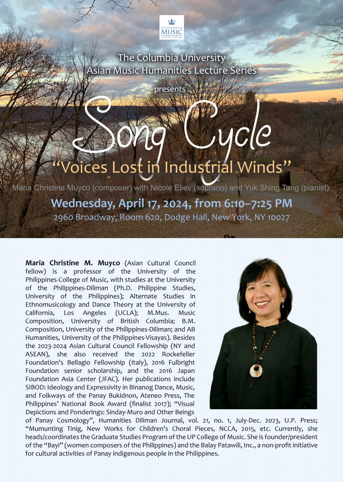Poster for Professor Christine M. Muyco lecture