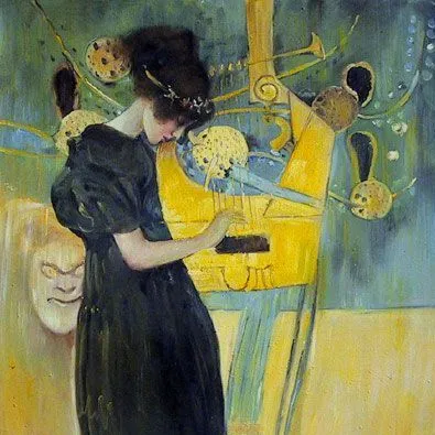 Picture of a painting of a girl playing the harp 