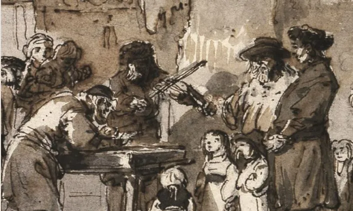 Picture of a painting of people playing music 