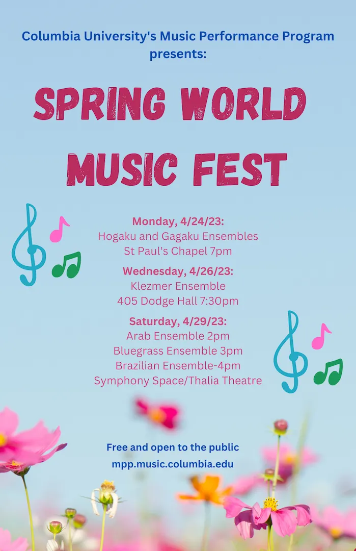 Picture of Arab, Bluegrass, and Brazilian Music Ensembles @ Symphony Space poster