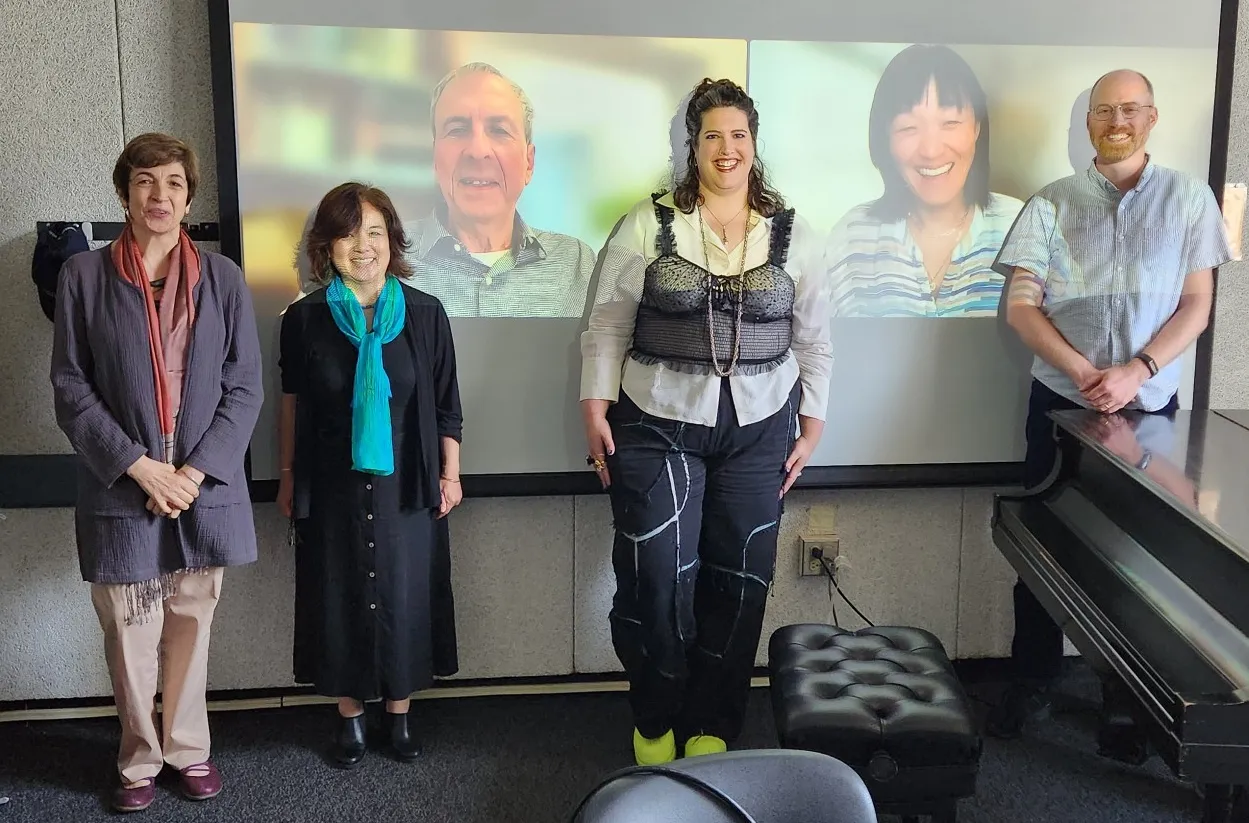 Gabrielle Ferrari with her committee. Frisch and Eidsheim are on Zoom -- the rest in person.