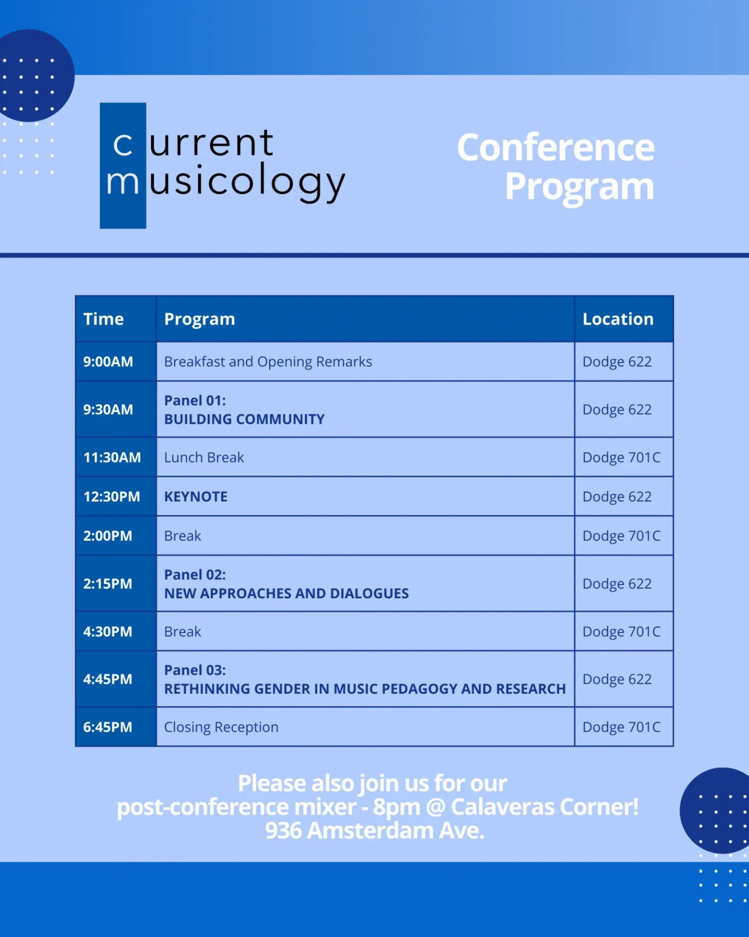Schedule for Current Musicology Conference