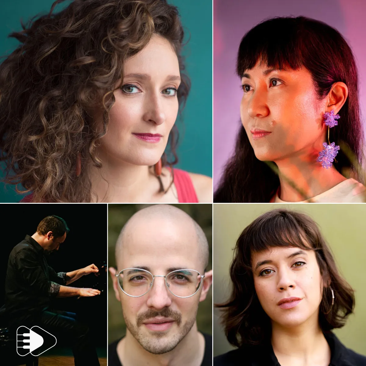 Flyer for Keyboard of Colors poster. A collection of headshots of the composers and performers.