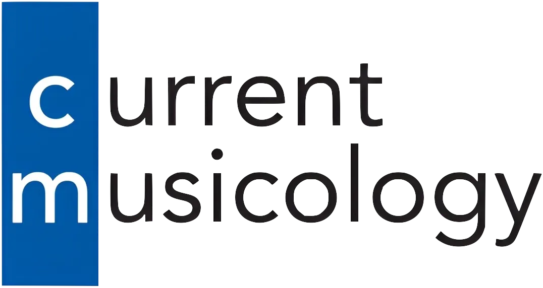 Logo for Current Musicology. There is a blue bar over the C and the M