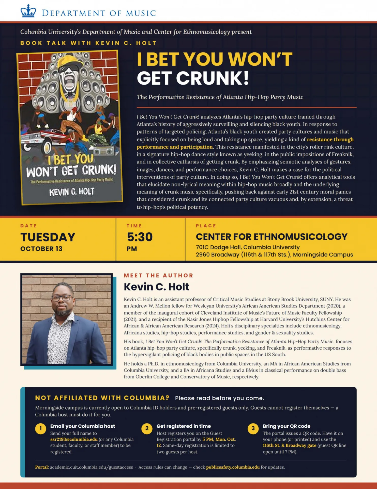 Flyer for Kevin Holt Book talk. Has the same information as on the webpage.