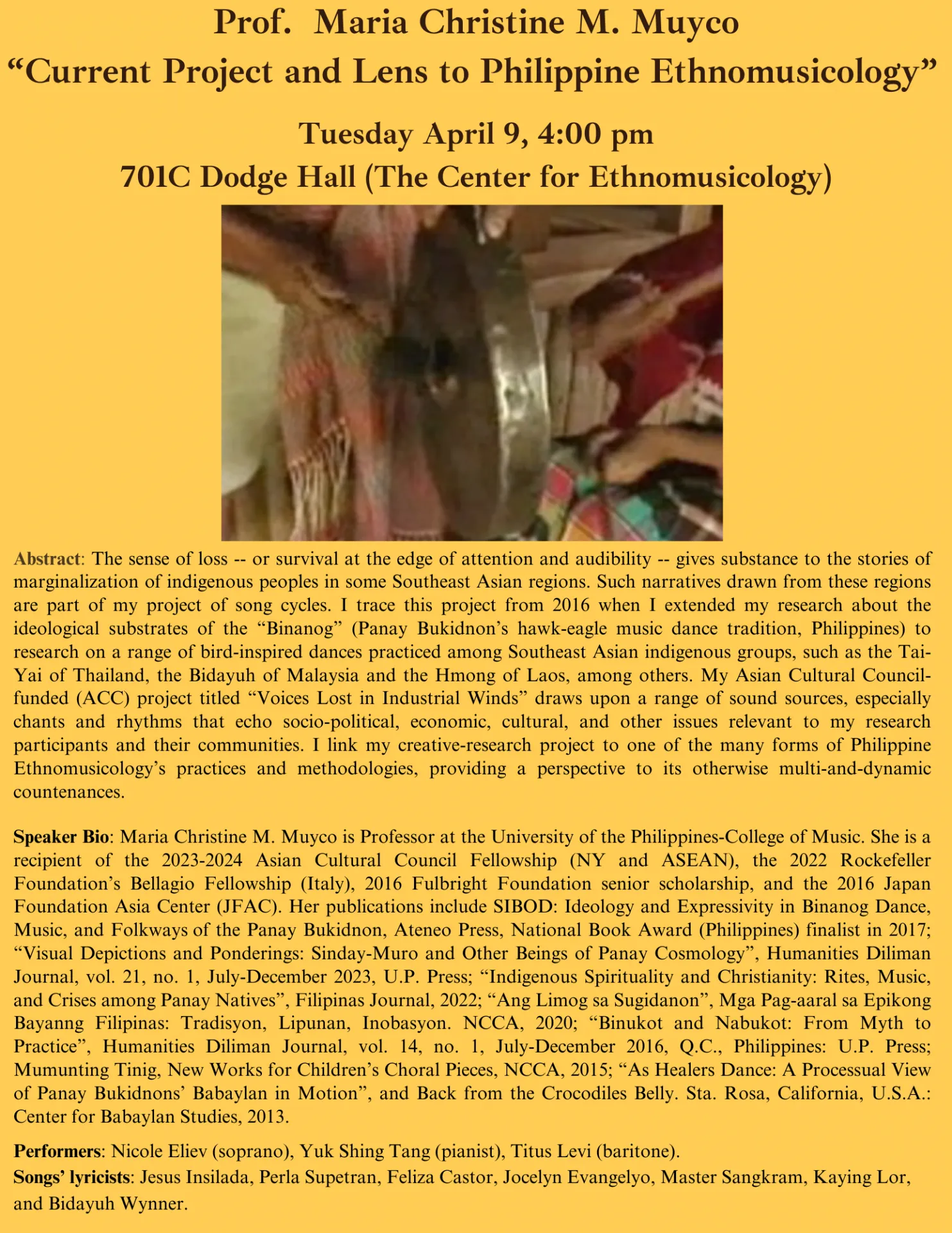 Poster for Professor Christine M. Muyco talk.