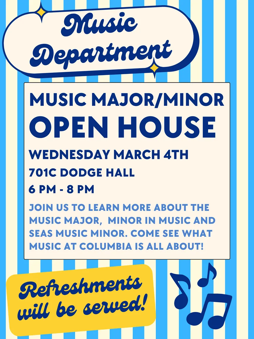 Poster for Music Department Open House, Wednesday, March 4th