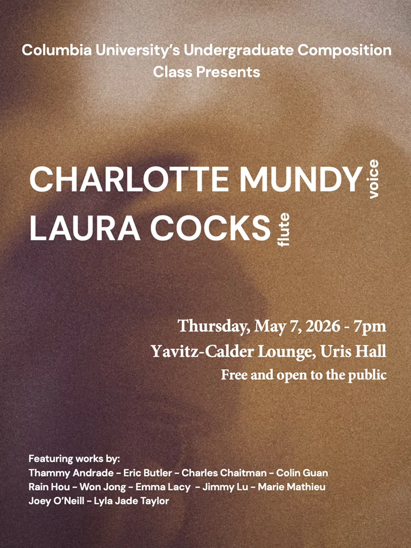 Poster for the concert -- white text on a dark brown to light brown ombre background.