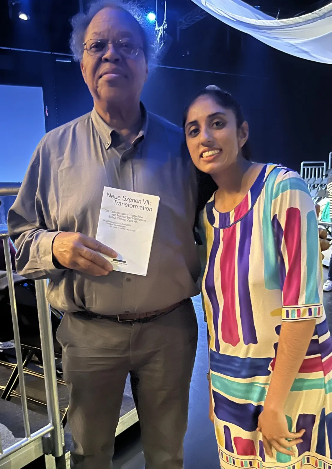 Zara Ali and George Lewis at the premier of Ali's chamber opera "What Joy" on April 30, 2025.