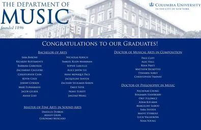 Picture of list of 2016-17 Department of music graduates 