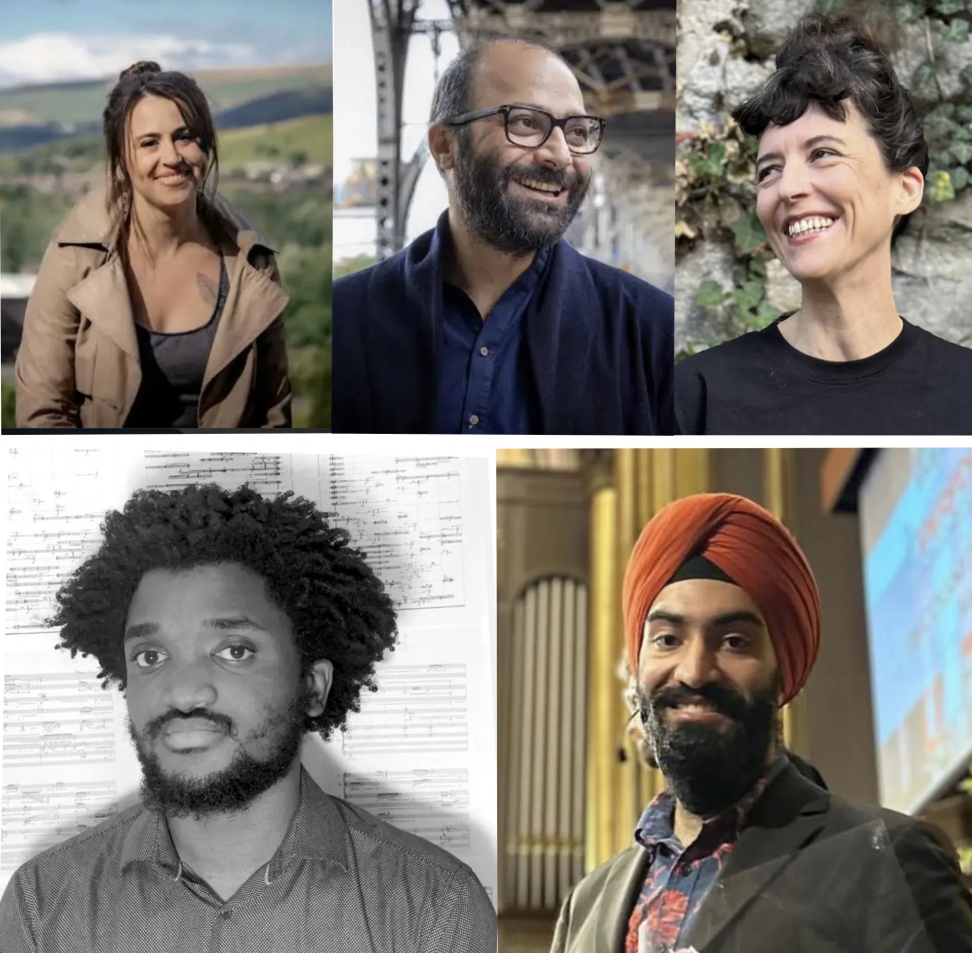 A collage of photos of Katherine Balch, Ashkan Behzadi, Natacha Diels, Arjan Singh Dogra and Diallo Banks