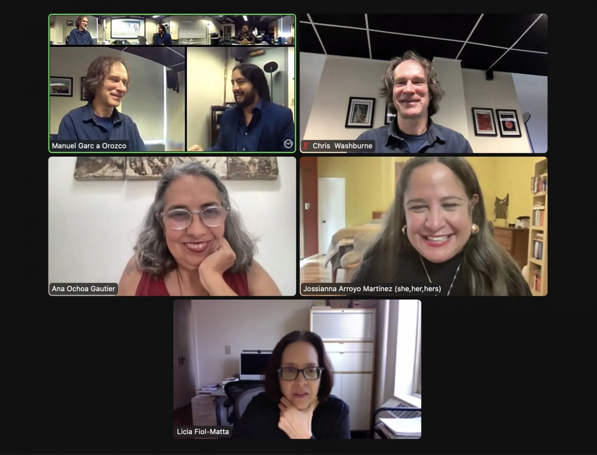 Screenshot of a Zoom meeting featuring Manuel and his committee.