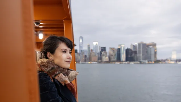 Kitty Xiao looks out at the water while on the Staten Island Ferry. Copyright Rui Camilo.